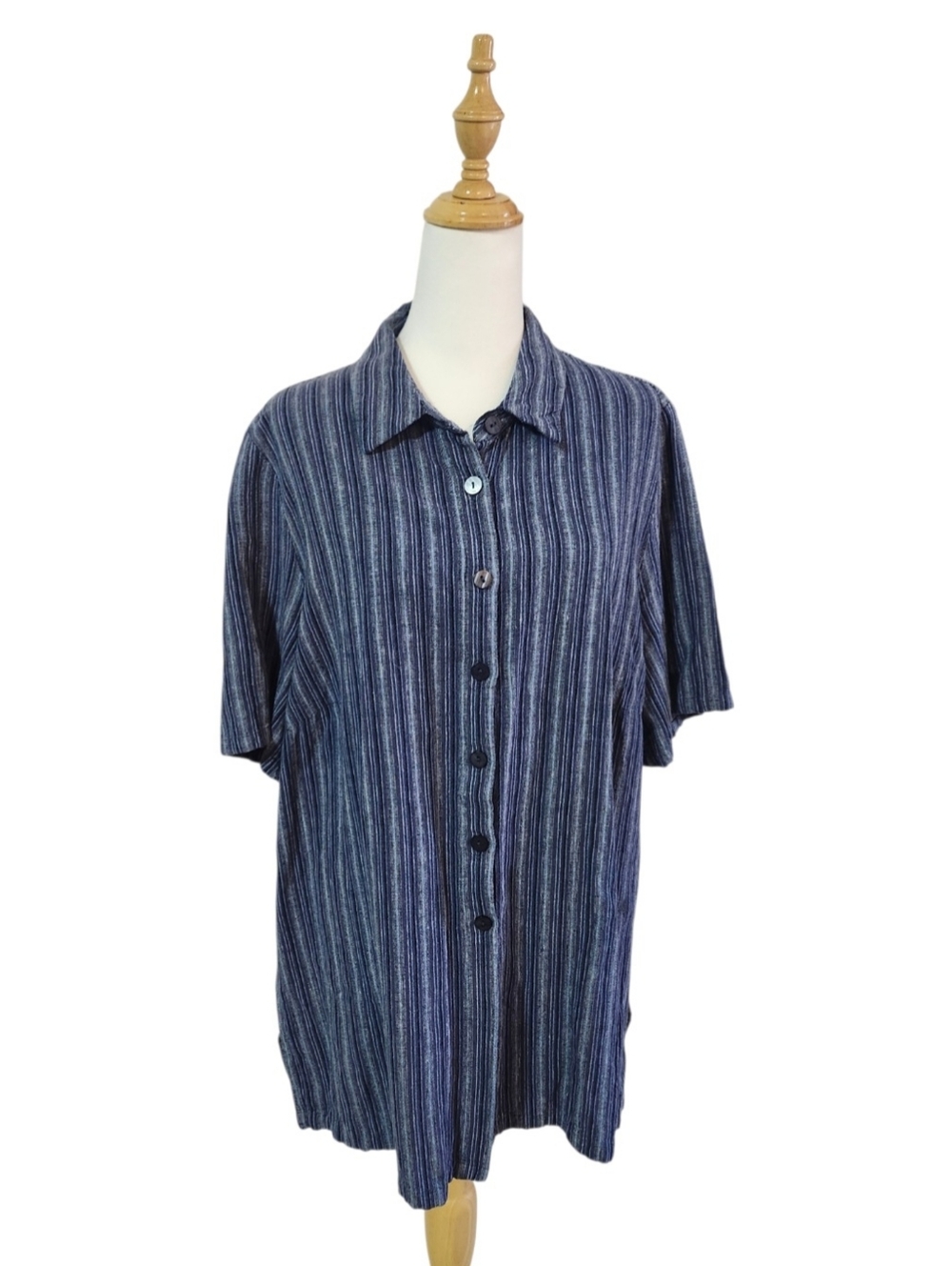 Penningtons Linen Blend Blue Striped Button-Up Shirt